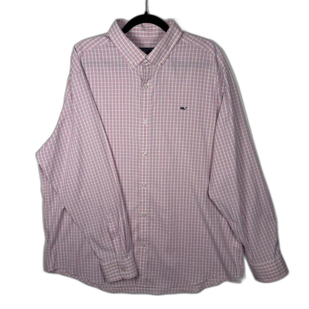 Vineyard Vines Men’s Pink Gingham Whale Button-Down Long Sleeve Shirt Size XXL